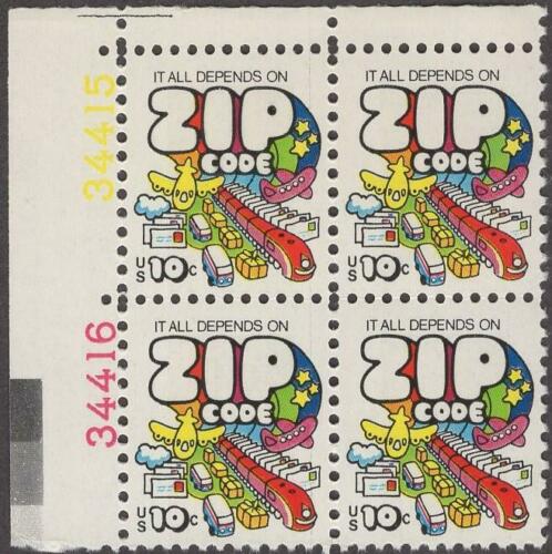 1974 Zip Code Promotion Plate Block of 4 10c Postage Stamps - MNH, OG - Scott 1511