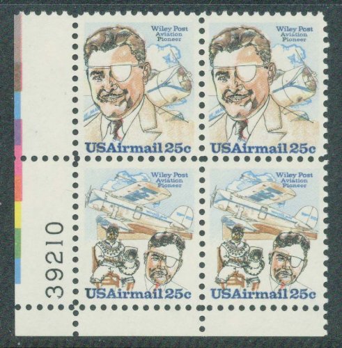 USPS Wiley Post Pilot Complete Set Plate Block Mint, Never-hinged