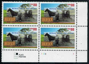 1996 RFD Rural Free Delivery Plate Block Of 4 32c Postage Stamps - Sc# 3090 - MNH, - CW366