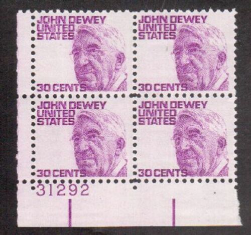 1968 John Dewey Plate Block of 4 30c Postage Stamps - MNH, OG - Scott 1291