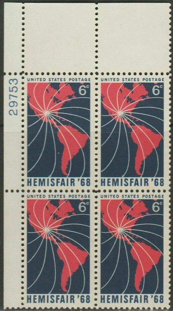1968 Hemisfair '68 - Plate Block Of 4 6c Postage Stamps - MNH, OG - Sc# 1340 - CX295