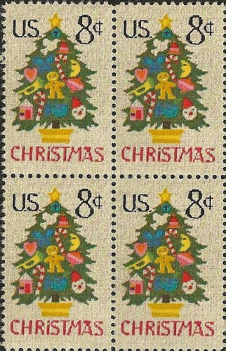 1973 Christmas Tree Block Of 4 8c Postage Stamps Scott 1508 - MNH - CW428