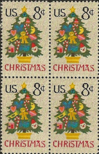 1973 Christmas Tree Block Of 4 8c Postage Stamps - Sc 1508 - MNH - CW428