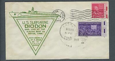 VEGAS - 1944 Submarine USS Diodon Keel Laid Spader Double Cancel Cover FK121