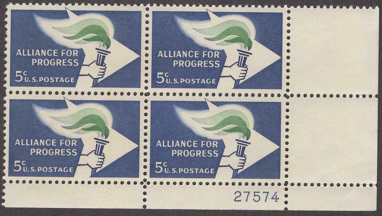 1963 Alliance For Progress Plate Block Of 4 5c Postage Stamps - MNH, OG - Scott 1234 - CX276
