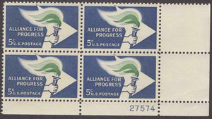 1963 Alliance For Progress Plate Block Of 4 5c Postage Stamps - MNH, OG - Sc# 1234 - CX276