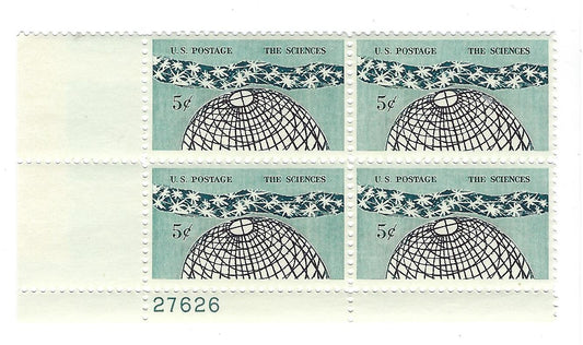 1963 The Sciences Plate Block Of 4 5c Postage Stamps - MNH, OG - Scott 1237`- CX209
