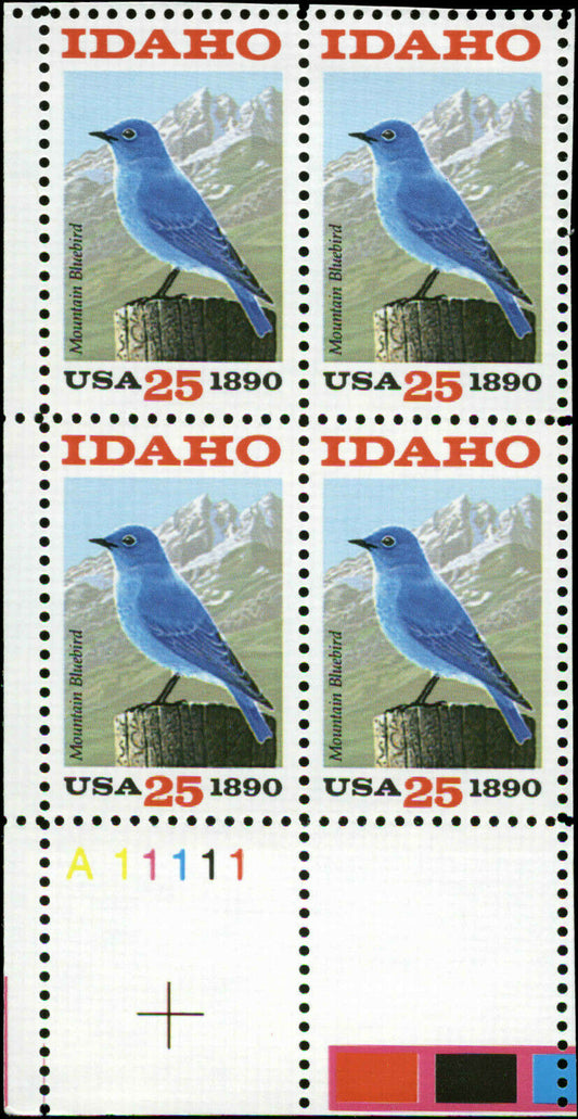 1990 Idaho Statehood, 100th Anniv. Plate Block of 4 25c Postage Stamps - MNH, OG - Scott 2439