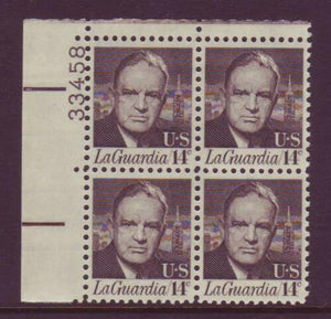 1970 Fiorella LaGuardia Plate Block Of 4 14c Postage Stamps - MNH, OG - Sc# 1397 - CX368