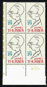 1994 James Thurber Plate Block of 4 29c Postage Stamps - MNH, OG - Sc# 2862