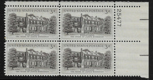 1956 Wheatland James Buchanan Home Plate Block of 4 3c Postage Stamps - MNH, OG - Sc# 1081