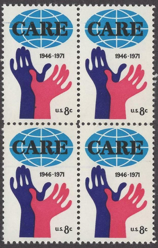 1971 Care For the Needy Block of 4 8c Postage Stamps - MNH, OG - Scott 1439