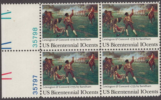 1975 Bicentennial Battles Of Lexington & Concord Plate Block of 4 Postage Stamps - MNH, OG - Scott 1563