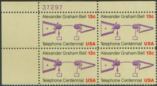 1976 Alexander Graham Bell Plate Block of 4 13c Postage Stamps - MNH, OG - Scott 1683