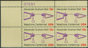 1976 Alexander Graham Bell Plate Block of 4 13c Postage Stamps - MNH, OG - Sc# 1683