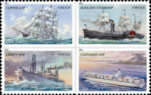 2011 U.S. Merchant Marine Plate Block of 4 44c Postage Stamps - MNH, OG - Scott 4548-4551