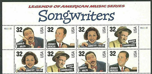 1996 Songwriters Song Writers Block of 8 32c Postage Stamps With Banner - Scott 3100-3103 - MNH, OG - CW264