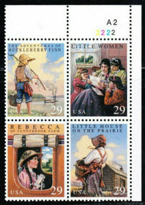 1993 Children's Classic Novels Plate Block Of 4 29c Postage Stamps - Sc 2785-2788 - CW376b