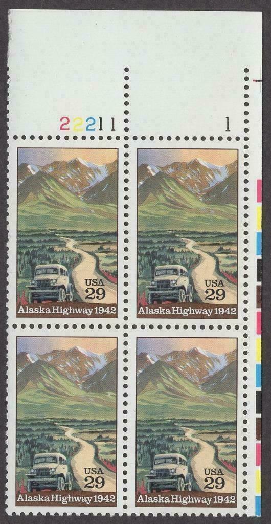 1992 Alaska Highway 50th Anniversary Plate Block of 4 29c Postage Stamps - MNH, OG - Scott 2635