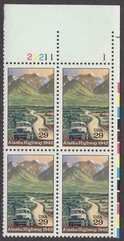 1992 Alaska Highway 50th Anniversary Plate Block of 4 29c Postage Stamps - MNH, OG - Sc# 2635