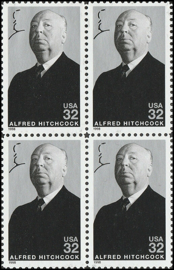 1998 Alfred Hitchcock Block of 4 32c Postage Stamps- Sc# - 3226 - MNH, OG - CX690