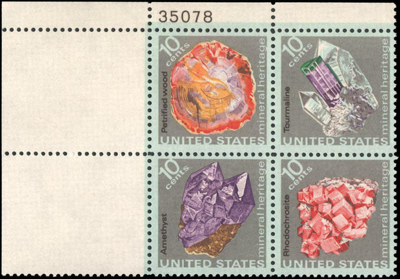 1974 Mineral Heritage Plate Block Of 4 10c Postage Stamps - Sc# 1538-1541 - MNH, OG - CX478