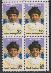 1990 - Ida Wells Block Of 4 25c Postage Stamps - Scott# 2442 - MNH, OG - CX854b