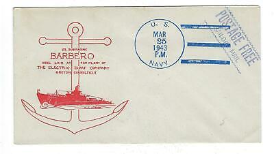 VEGAS - 1943 Submarine USS Barbero Keel Laid Cover - Stampless Groton, CT -FF115