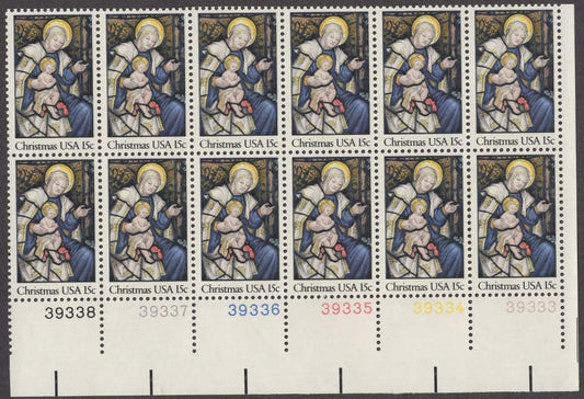 1980 Chritmas Madonna & Child Plate Block Of 12 15c Postage Stamps -Scott 1842 - MNH, OG - CQ52a