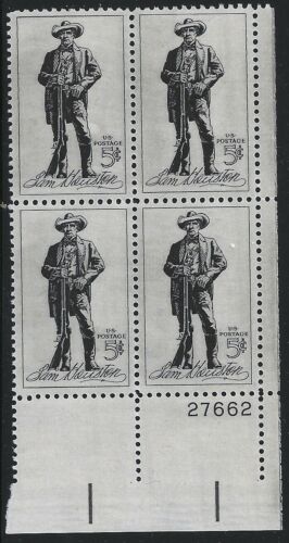 1964 Sam Houston Plate Block Of 4 5c Postage Stamps - MNH, OG - Scott 1242`- CX220