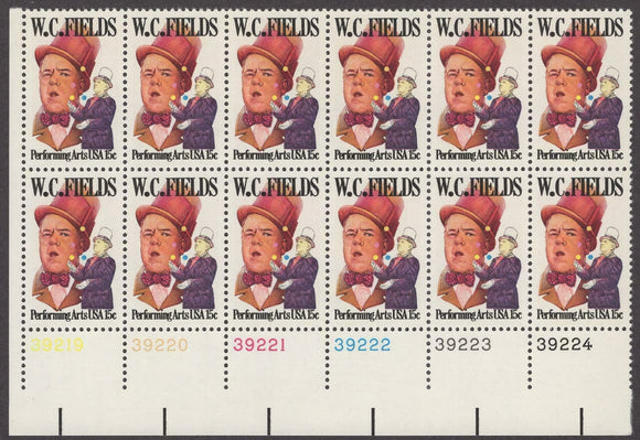 1980 WC Fields Performing Arts Plate Block Of 12 15c Postage Stamps - Sc# 1803 - MNH, OG - CW24a