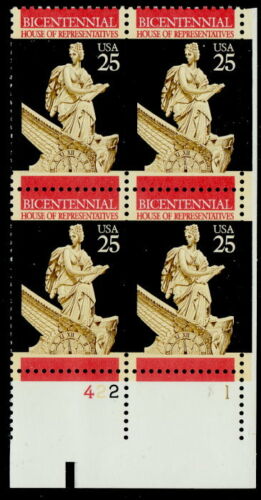 1989 House Of Representatives Plate Block of 4 25c Postage Stamps - MNH, OG - Scott 2412