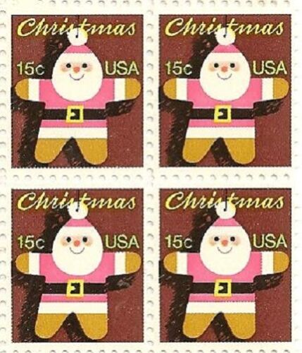 1979 Christmas Santa Claus Ornament Block of 4 15c Postage Stamps - Sc# 1800 - CQ41b