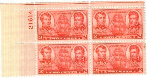 Decatur and MacDonough Navy 1937 Plate Block of 4 2c Postage Stamps - Scott 791 MNH, OG