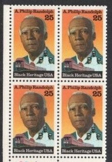 1989 - A. Philip Randolph Block Of 4 25c Postage Stamps - MNH - Scott 2402 - CW392a
