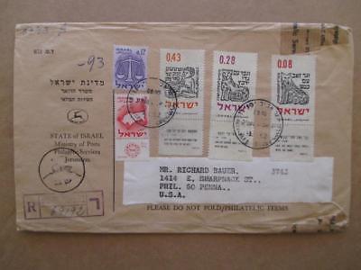 1962 Israel To USA Registered Philatelic Cover With Tabs (XX51)