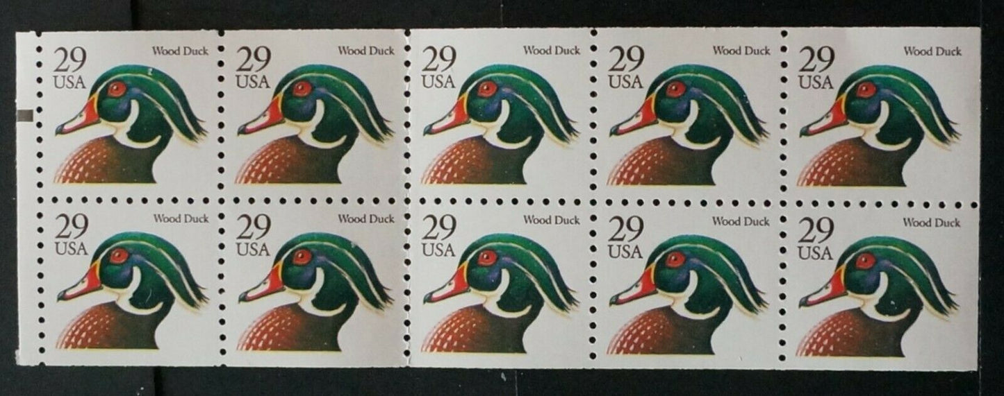 1991-95 Wood Duck Booklet Pane Of 10 29c Postage Stamps - Scott 2484 - MNH, OG - CX527