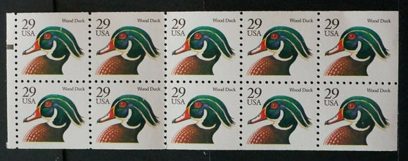 1991-95 Wood Duck Booklet Pane Of 10 29c Postage Stamps - Sc# 2484 - MNH, OG - CX527