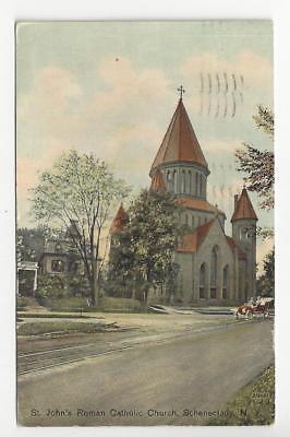 Posted 1913 USA Postcard- St Johns Catholic Church, Schenectady, NY (AT59)
