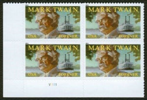 2011 Mark Twain Plate Block of 4 "Forever" Postage Stamps - MNH, OG - Sc# 4545