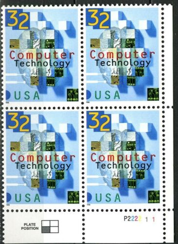 1996 Computer Technology Plate Block of 4 32c Postage Stamps - Scott 3106 - MNH, OG - CX539