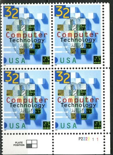 1996 Computer Technology Plate Block of 4 32c Postage Stamps - Sc# 3106 - MNH, OG - CX539
