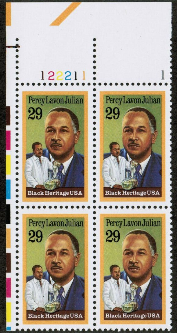1993 - Percy Julian-Black Heritage Plate Block Of 4 29c Postage Stamps - Sc# 2746 - MNH, OG - CX853