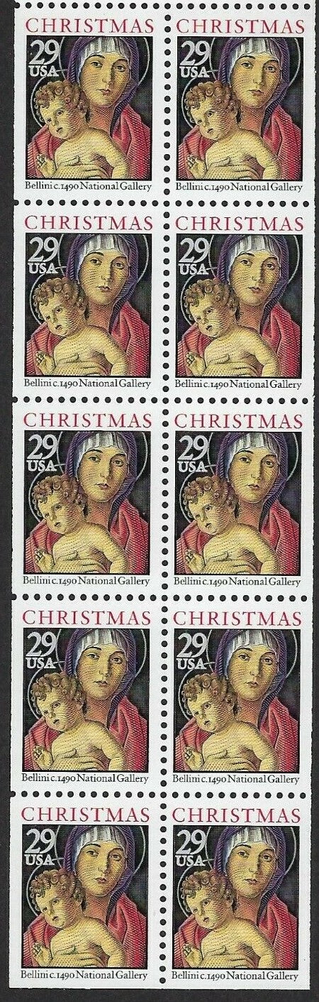 1992 Christmas Madonna & Child By Bellini - Booklet Pane of 10 29c Postage Stamps - Scott 2710 - MNH - CX827