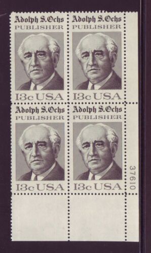 1976 Adolph Ochs Publisher Plate Block Of 4 13c Postage Stamps - MNH, OG - Scott 1700 - CX340