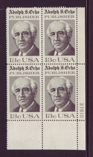1976 Adolph Ochs Publisher Plate Block Of 4 13c Postage Stamps - MNH, OG - Sc# 1700 - CX340