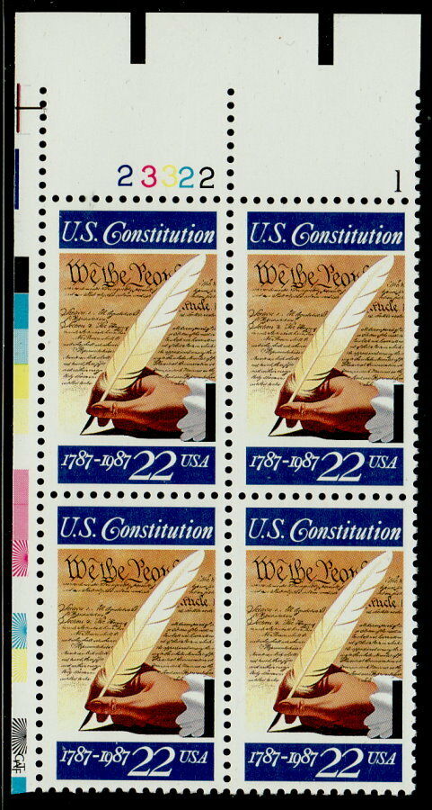 1987 Signing Of Constitution Plate Block Of 4 22c Postage Stamps - Sc 2360 - MNH, OG - CX866