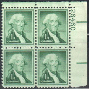 1954-68 - George Washington Plate Block of 4 1c Postage Stamps - Sc# 1031 - MNH, OG - CX565