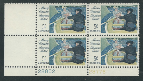 1966 Mary Cassatt The Boating Party Plate Block Of 4 5c Stamps - MNH, OG - Sc# 1322`- CX225