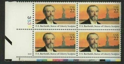 1985 F A Bartholdi Statue Of Liberty Sculptor Plate Block of 4 Postage Stamps - MNH, OG - Sc# 2147
